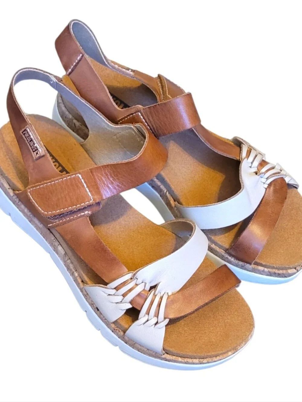 Pikolinos Comfort Leather Two-Tone Brown & White Slingback Sandals 38/7.5